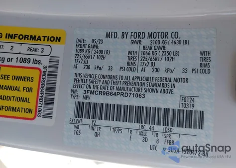 2023 Ford Bronco Sport Big Bend из США, поврежденный, VIN 3FMCR9B64PRD71063